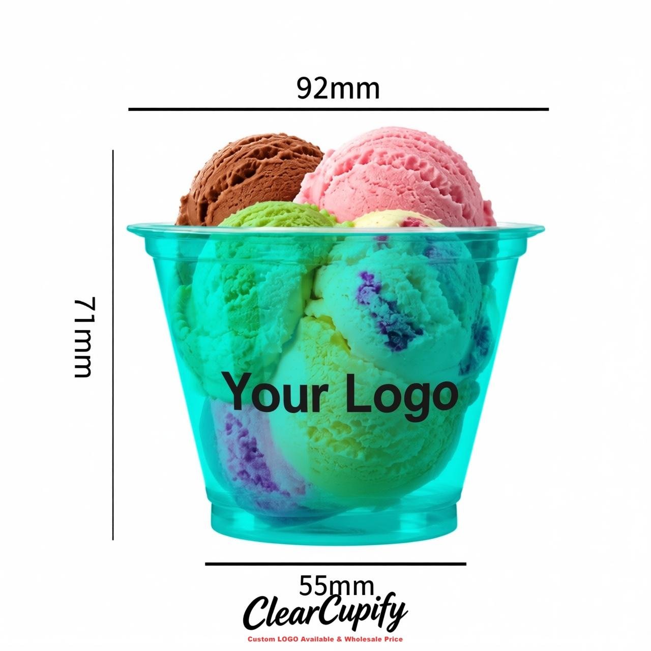 Cyan Clear Plastic Ice Cream Cups Wholesale with Custom Logo