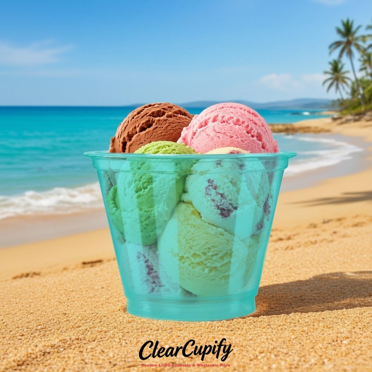 Cyan Clear Plastic Ice Cream Cups Wholesale with Custom Logo