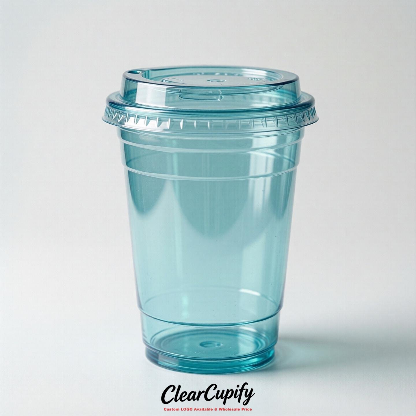 Blank Translucent Cyan Clear Plastic Cups with Lids - Choice of PET/PP/PLA