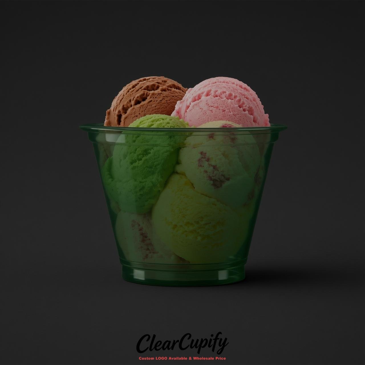 Dark Green Clear Plastic Ice Cream Cups Wholesale with Custom Logo