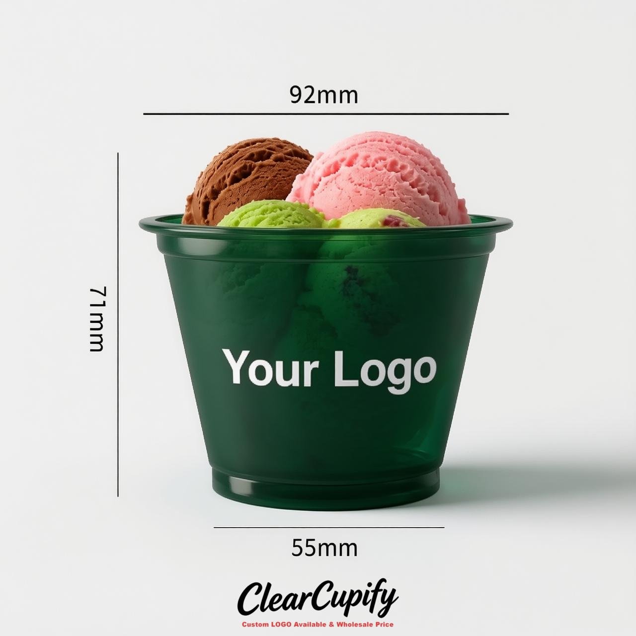 Dark Green Clear Plastic Ice Cream Cups Wholesale with Custom Logo