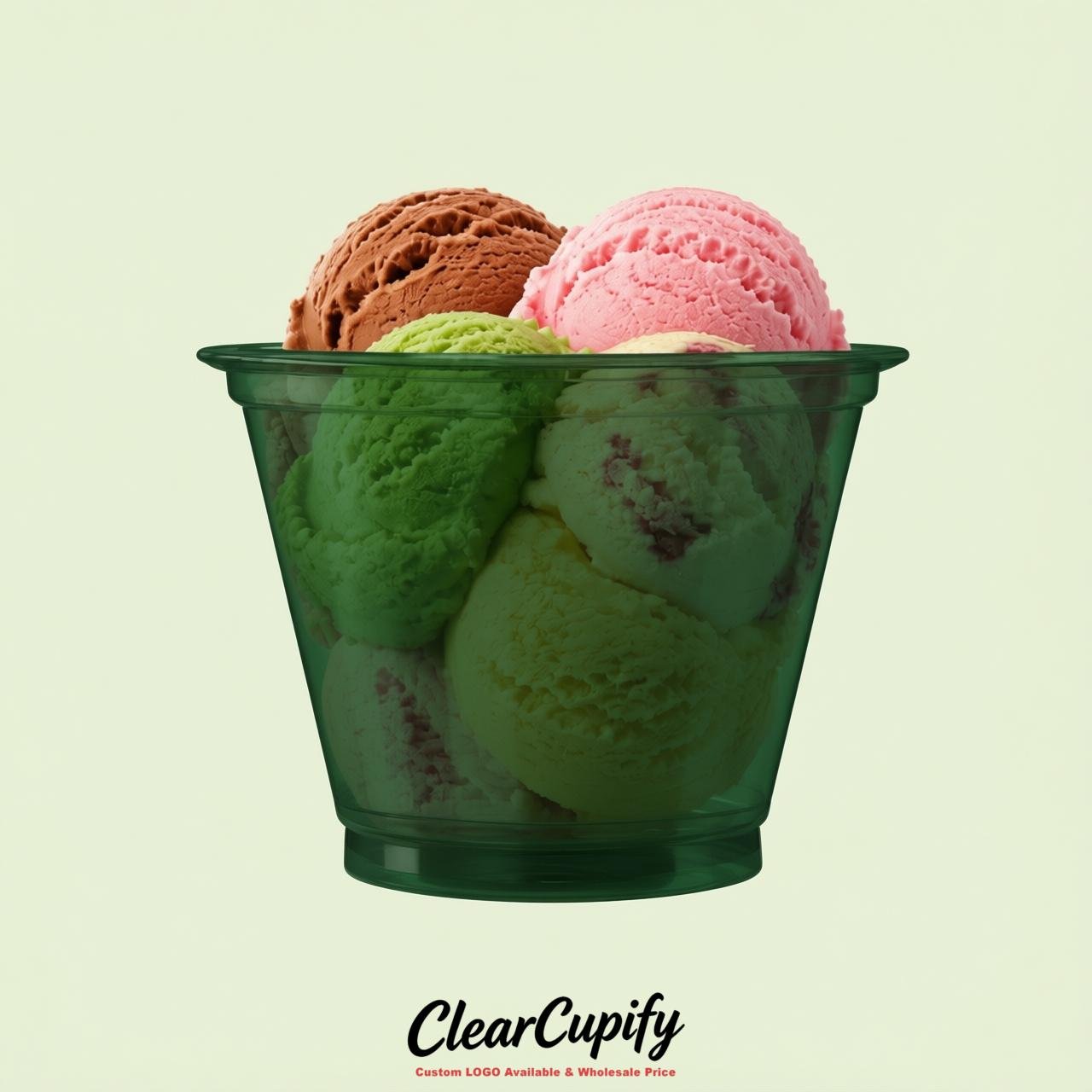 Dark Green Clear Plastic Ice Cream Cups Wholesale with Custom Logo