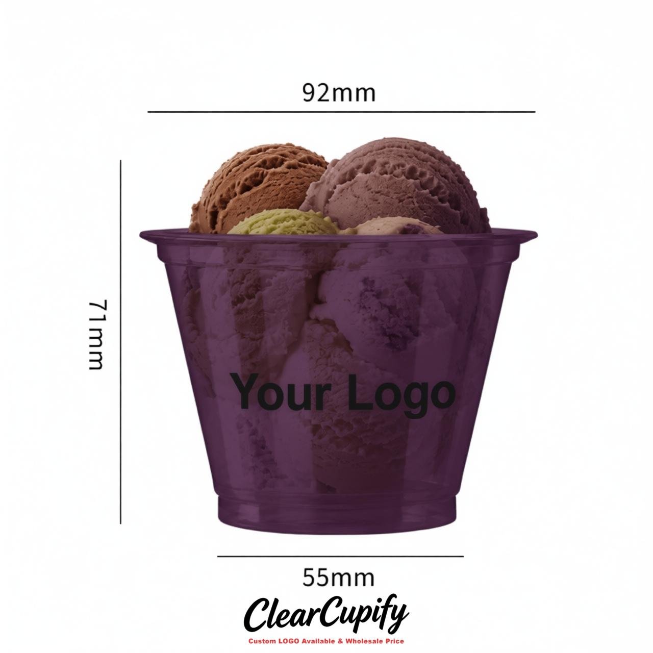 Dark Violet Clear Plastic Ice Cream Cups Wholesale with Custom Logo