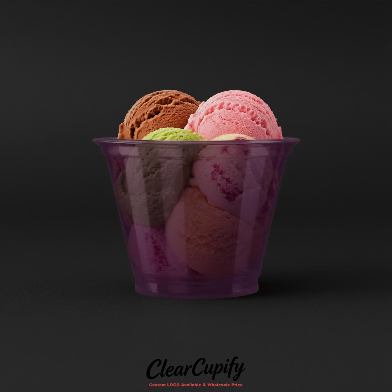 Dark Violet Clear Plastic Ice Cream Cups Wholesale with Custom Logo