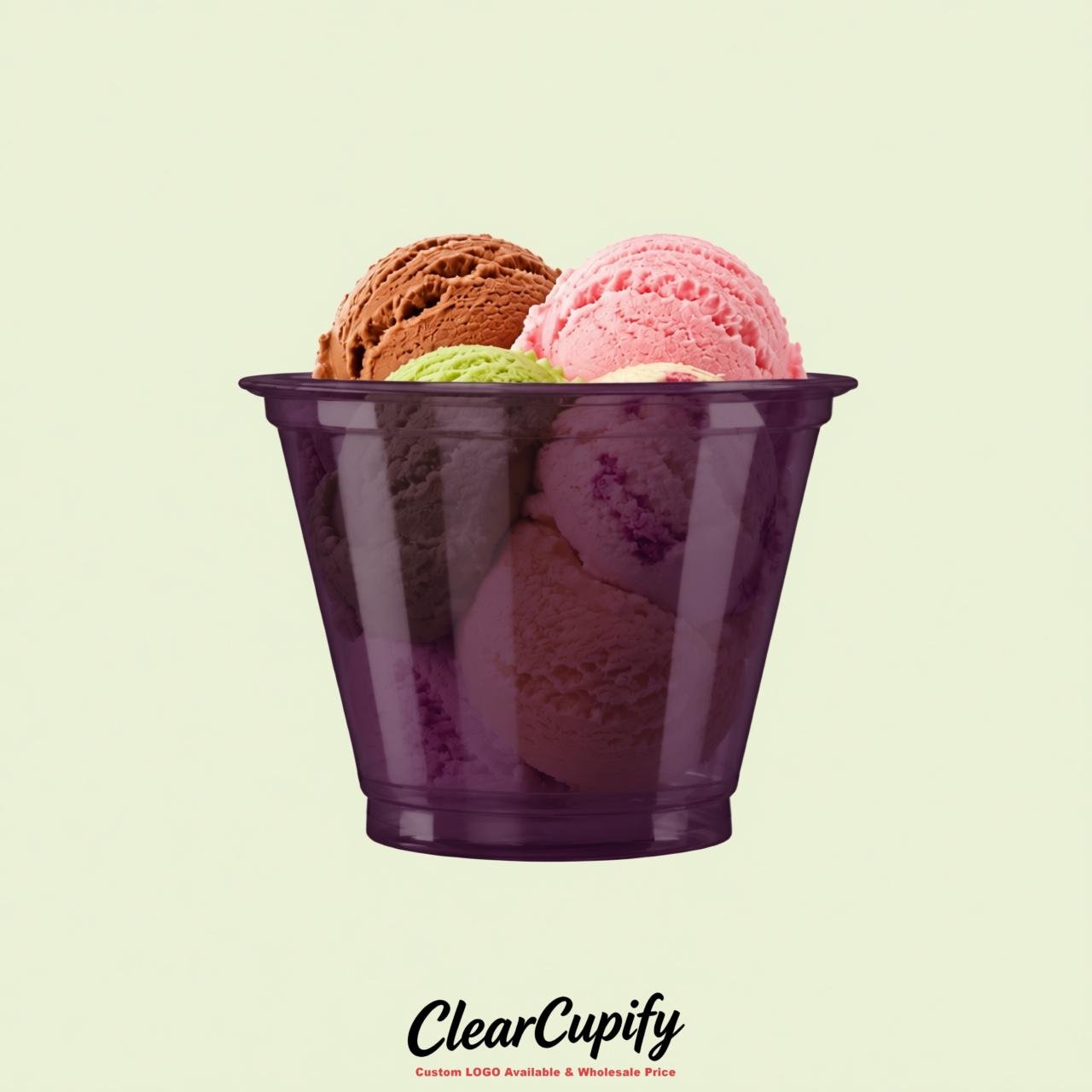 Dark Violet Clear Plastic Ice Cream Cups Wholesale with Custom Logo