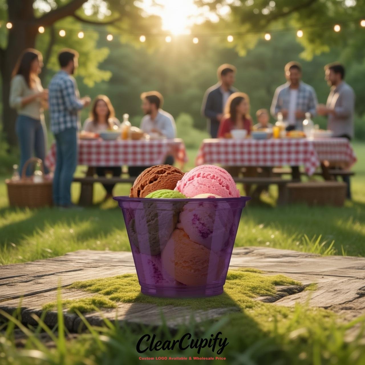 Dark Violet Clear Plastic Ice Cream Cups Wholesale with Custom Logo