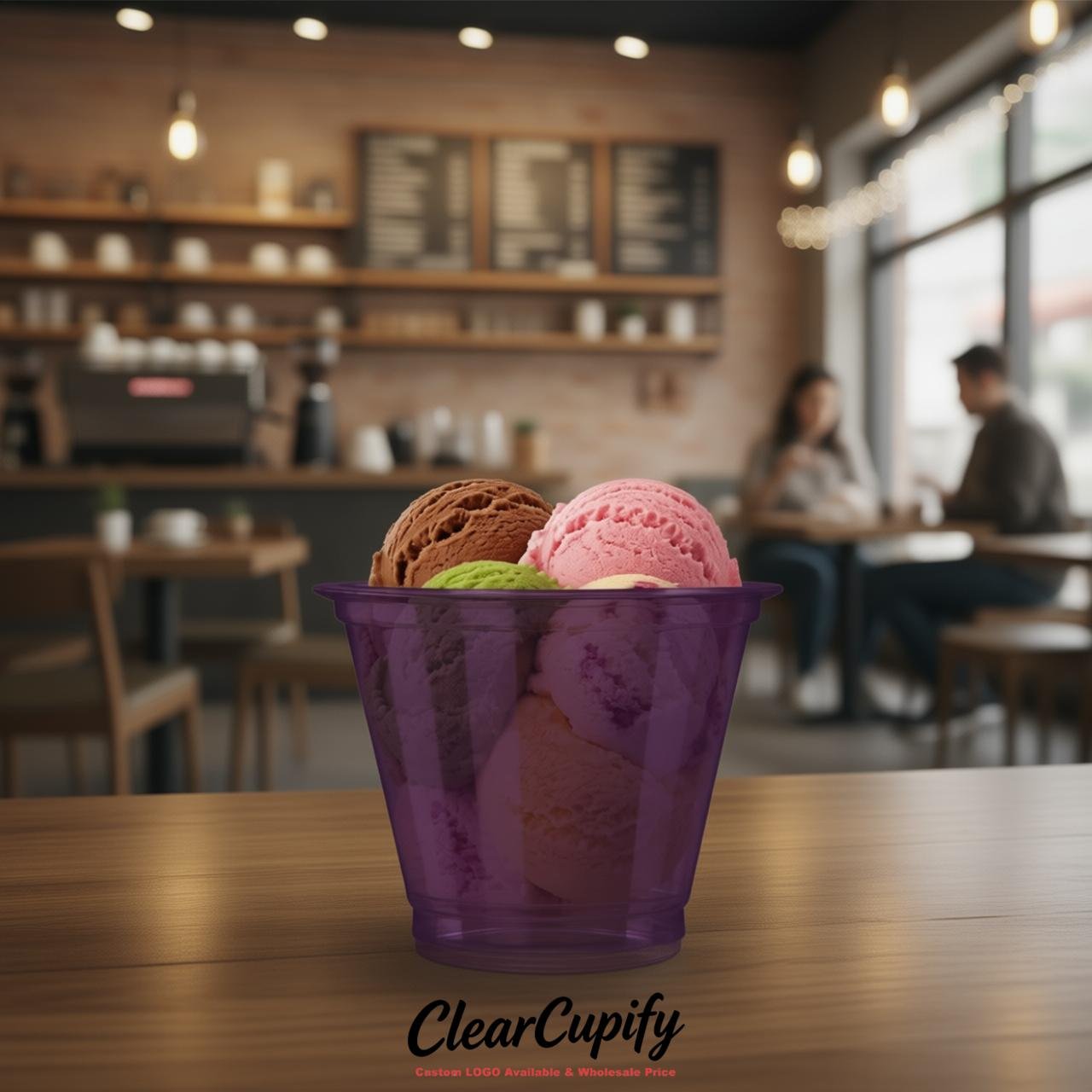 Dark Violet Clear Plastic Ice Cream Cups Wholesale with Custom Logo