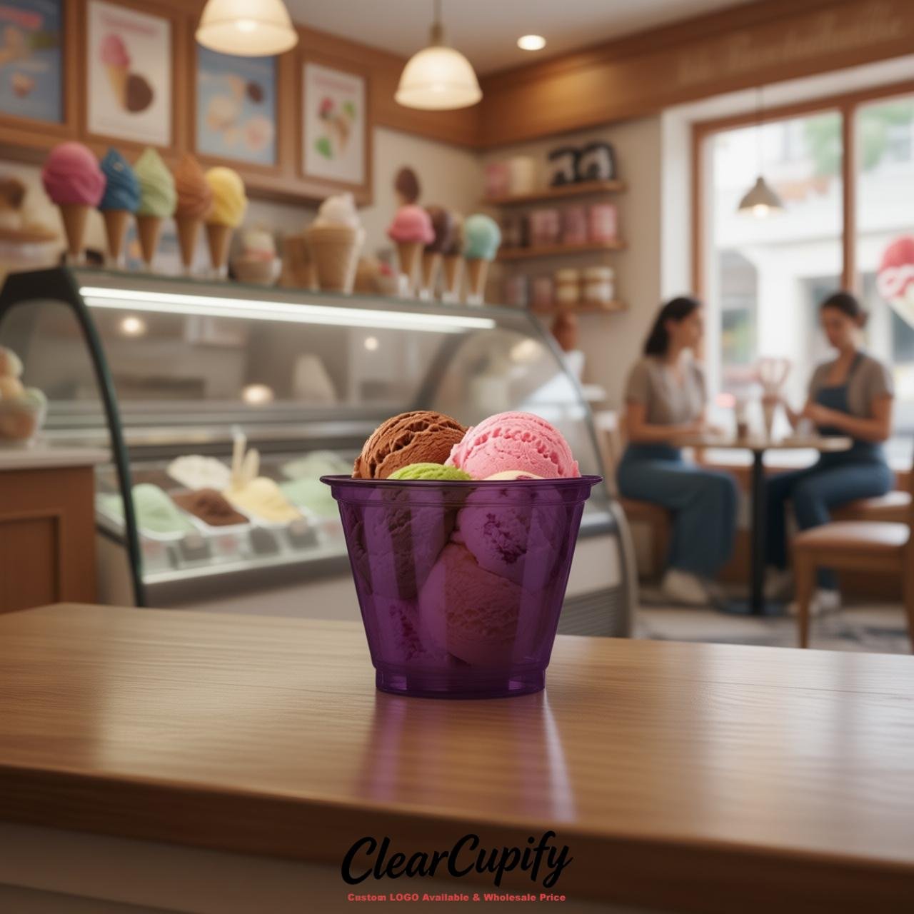 Dark Violet Clear Plastic Ice Cream Cups Wholesale with Custom Logo