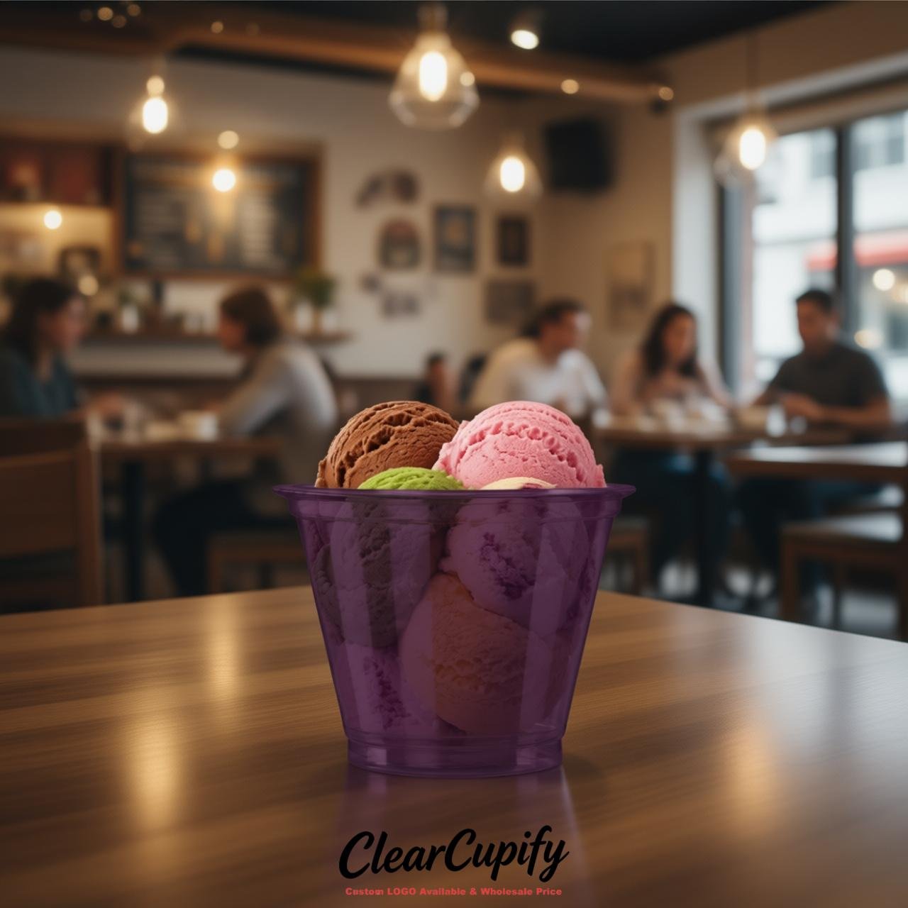 Dark Violet Clear Plastic Ice Cream Cups Wholesale with Custom Logo