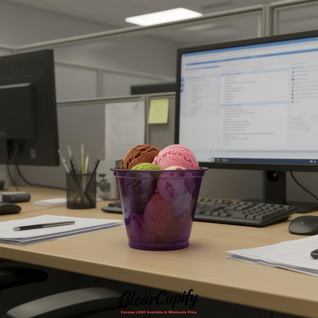 Dark Violet Clear Plastic Ice Cream Cups Wholesale with Custom Logo