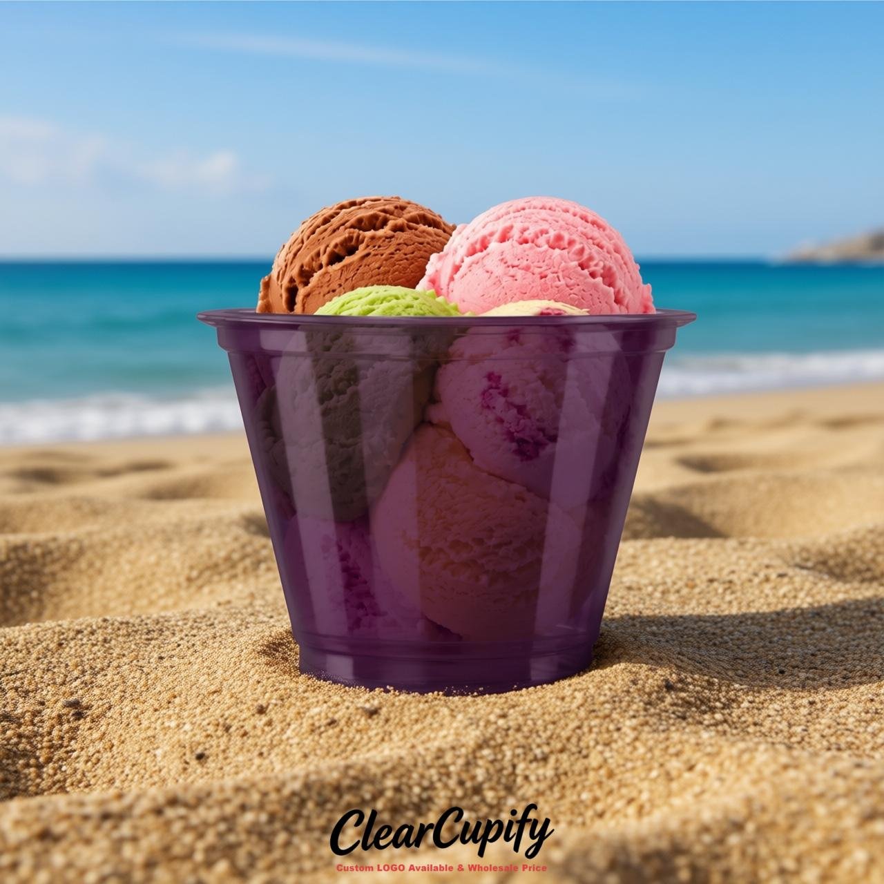 Dark Violet Clear Plastic Ice Cream Cups Wholesale with Custom Logo
