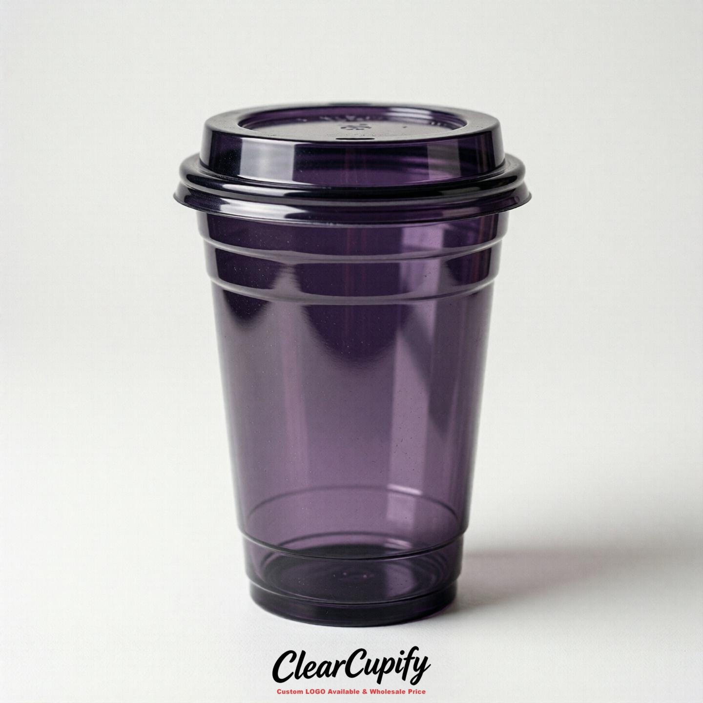 Blank Translucent Dark Violet Clear Plastic Cups with Lids - Choice of PET/PP/PLA