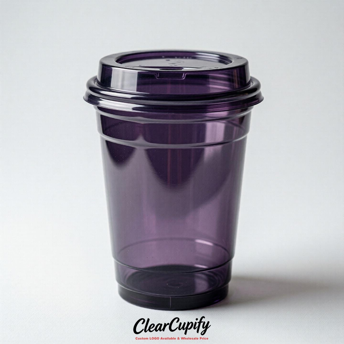 Blank Translucent Dark Violet Clear Plastic Cups with Lids - Choice of PET/PP/PLA