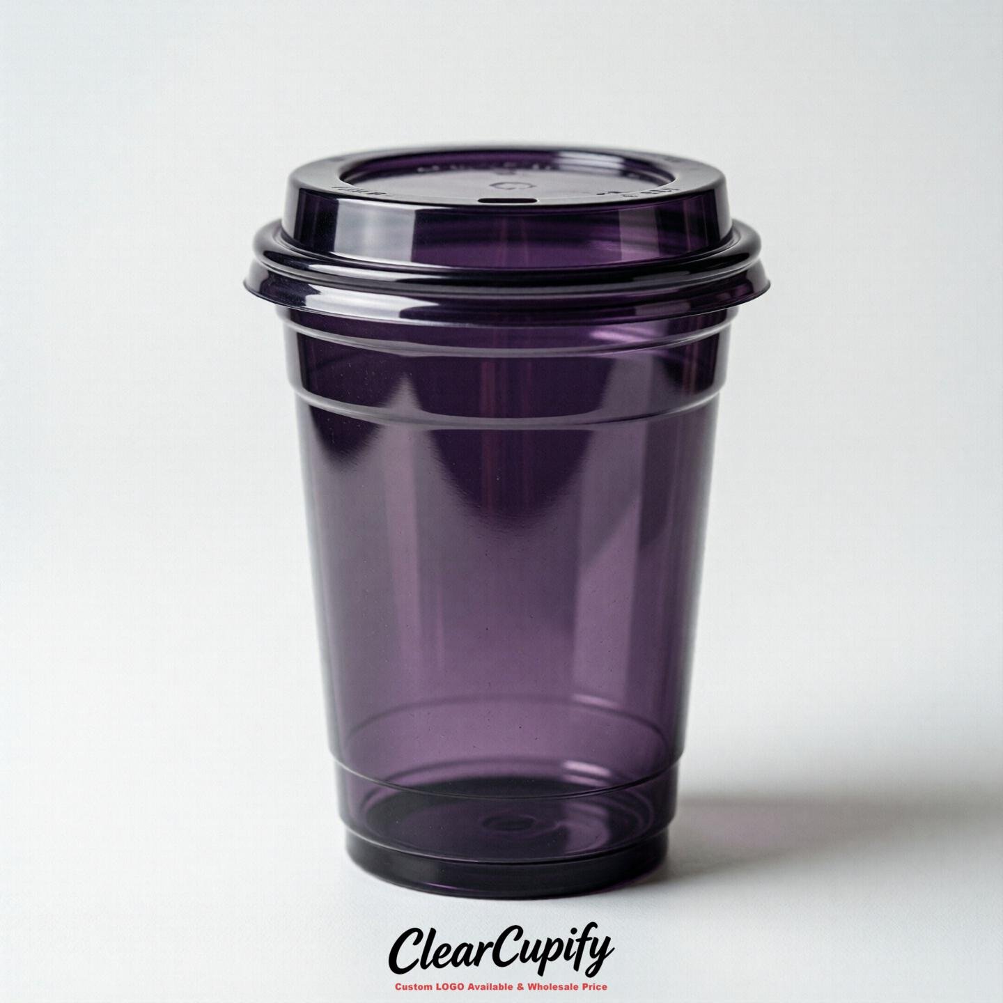 Blank Translucent Dark Violet Clear Plastic Cups with Lids - Choice of PET/PP/PLA