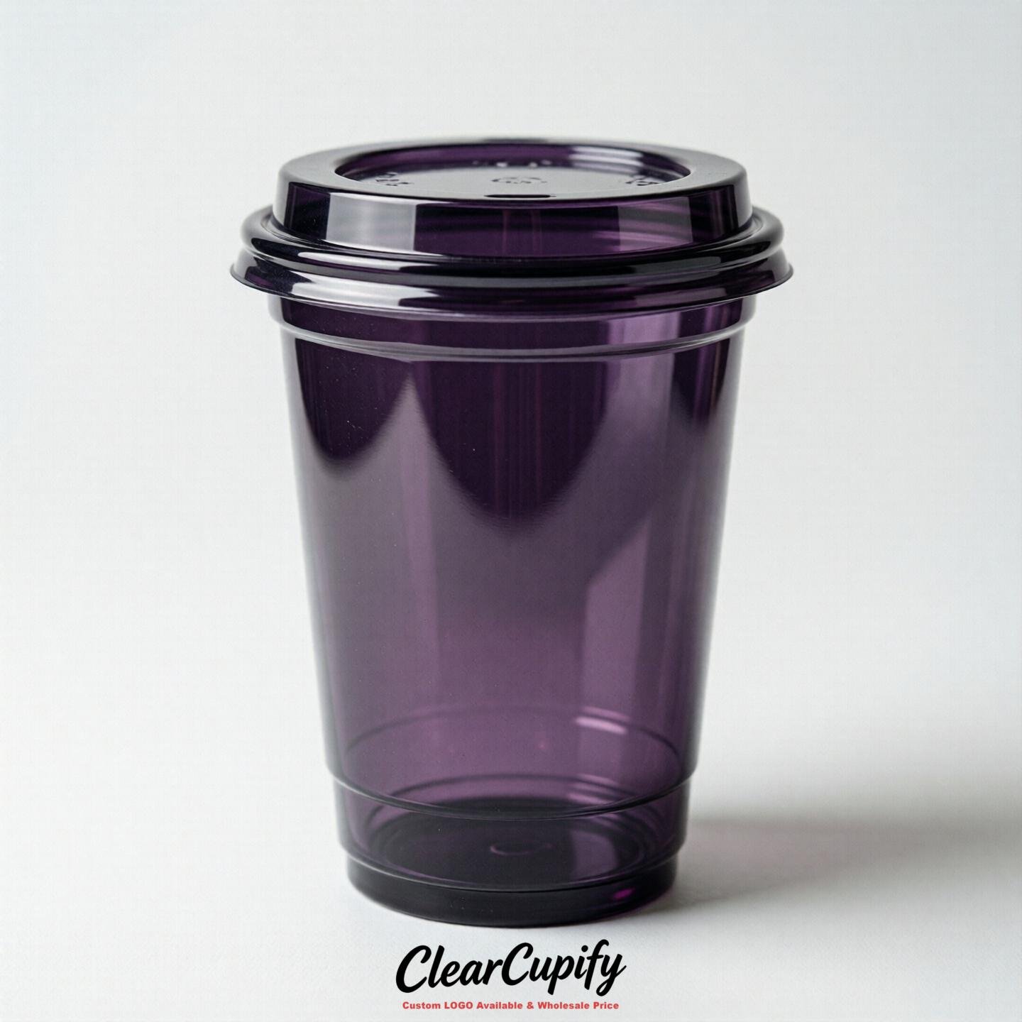 Blank Translucent Dark Violet Clear Plastic Cups with Lids - Choice of PET/PP/PLA