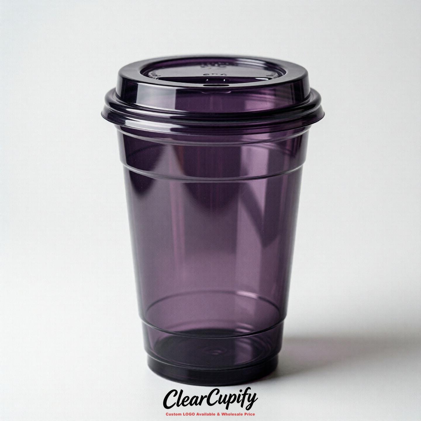 Blank Translucent Dark Violet Clear Plastic Cups with Lids - Choice of PET/PP/PLA