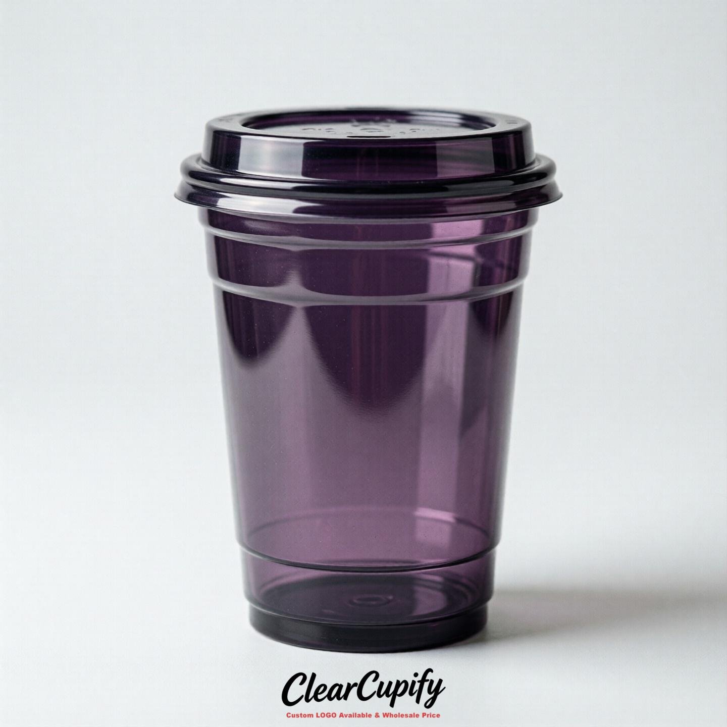 Blank Translucent Dark Violet Clear Plastic Cups with Lids - Choice of PET/PP/PLA