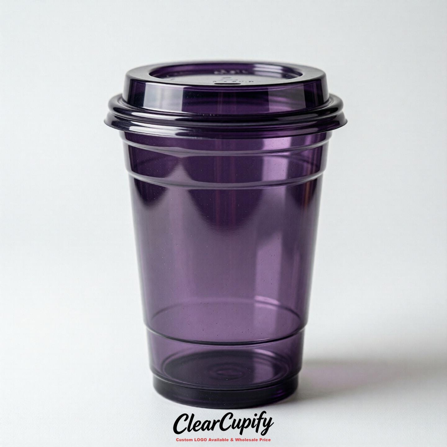 Blank Translucent Dark Violet Clear Plastic Cups with Lids - Choice of PET/PP/PLA