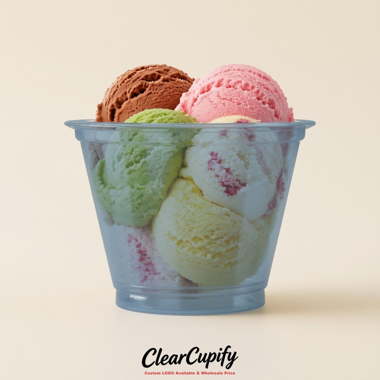Dusty Blue Clear Plastic Ice Cream Cups Wholesale with Custom Logo