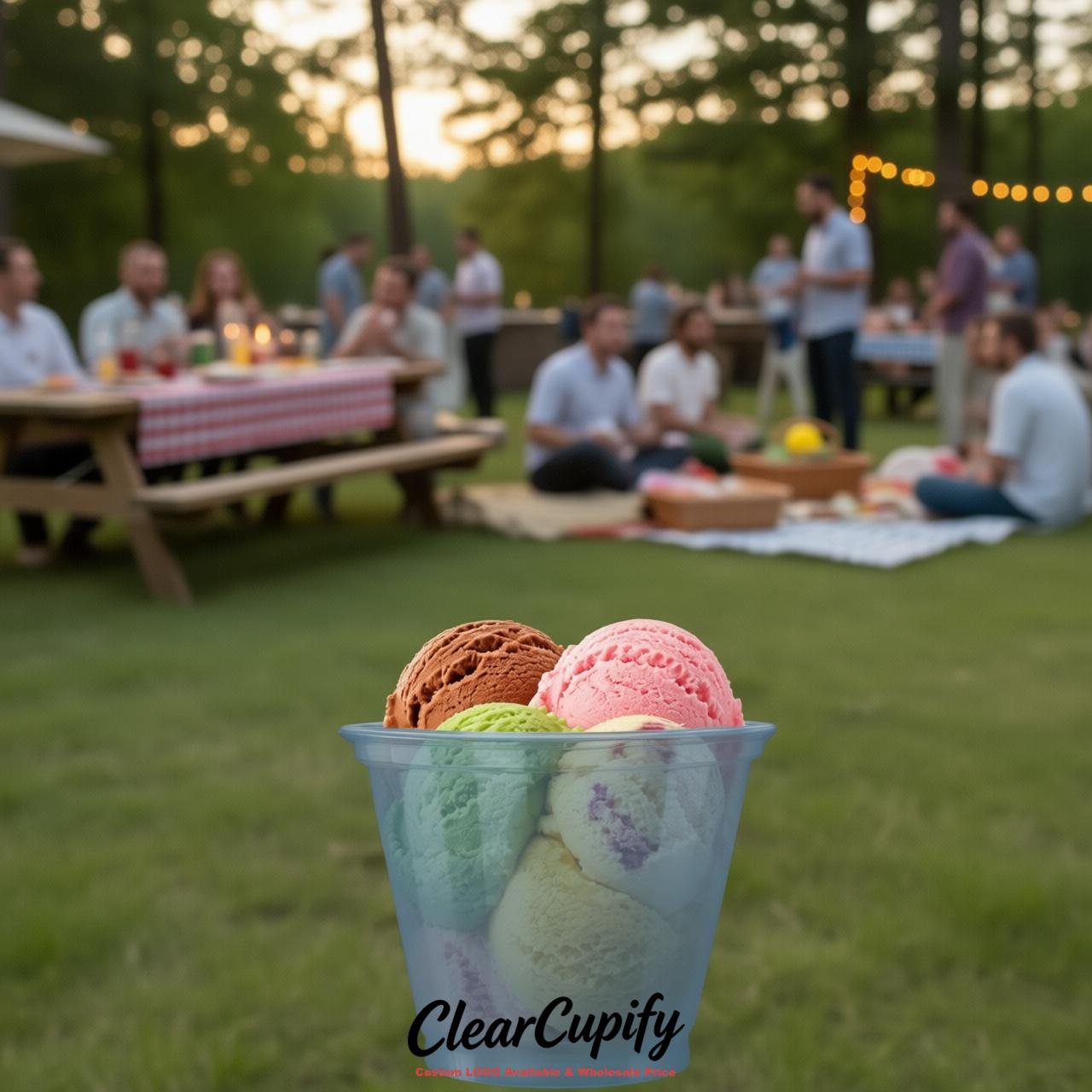 Dusty Blue Clear Plastic Ice Cream Cups Wholesale with Custom Logo