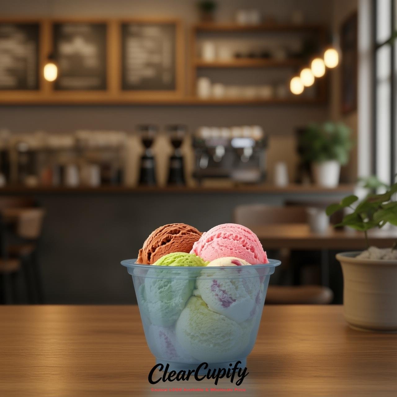 Dusty Blue Clear Plastic Ice Cream Cups Wholesale with Custom Logo