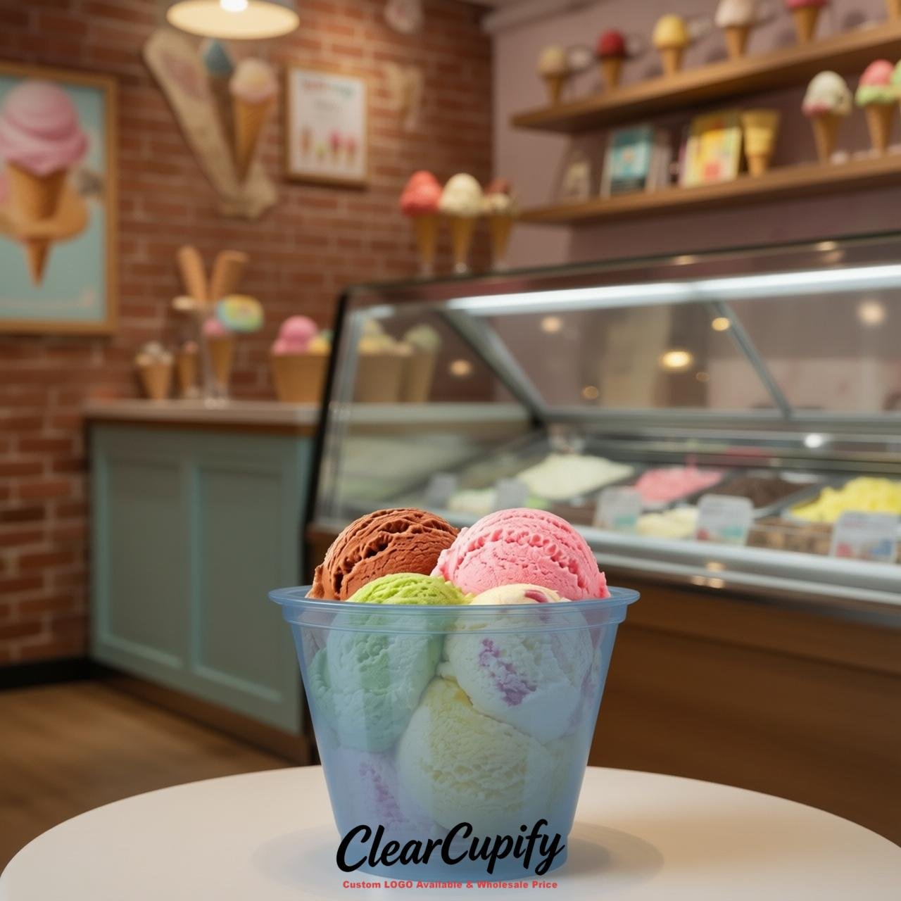 Dusty Blue Clear Plastic Ice Cream Cups Wholesale with Custom Logo