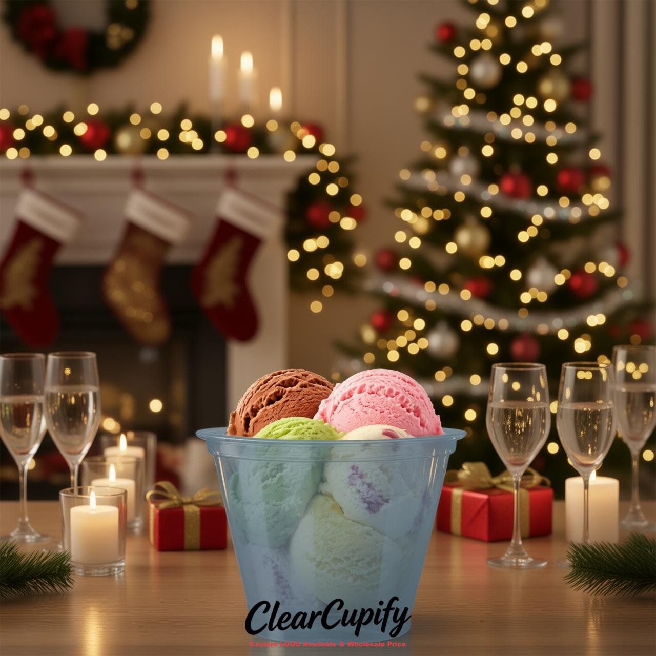 Dusty Blue Clear Plastic Ice Cream Cups Wholesale with Custom Logo