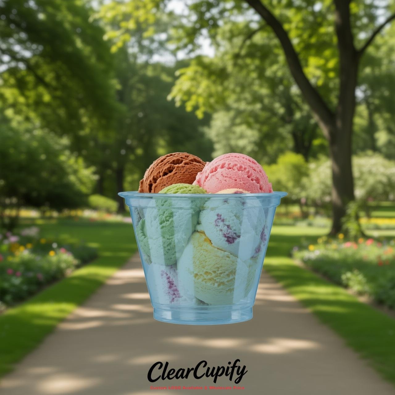 Dusty Blue Clear Plastic Ice Cream Cups Wholesale with Custom Logo