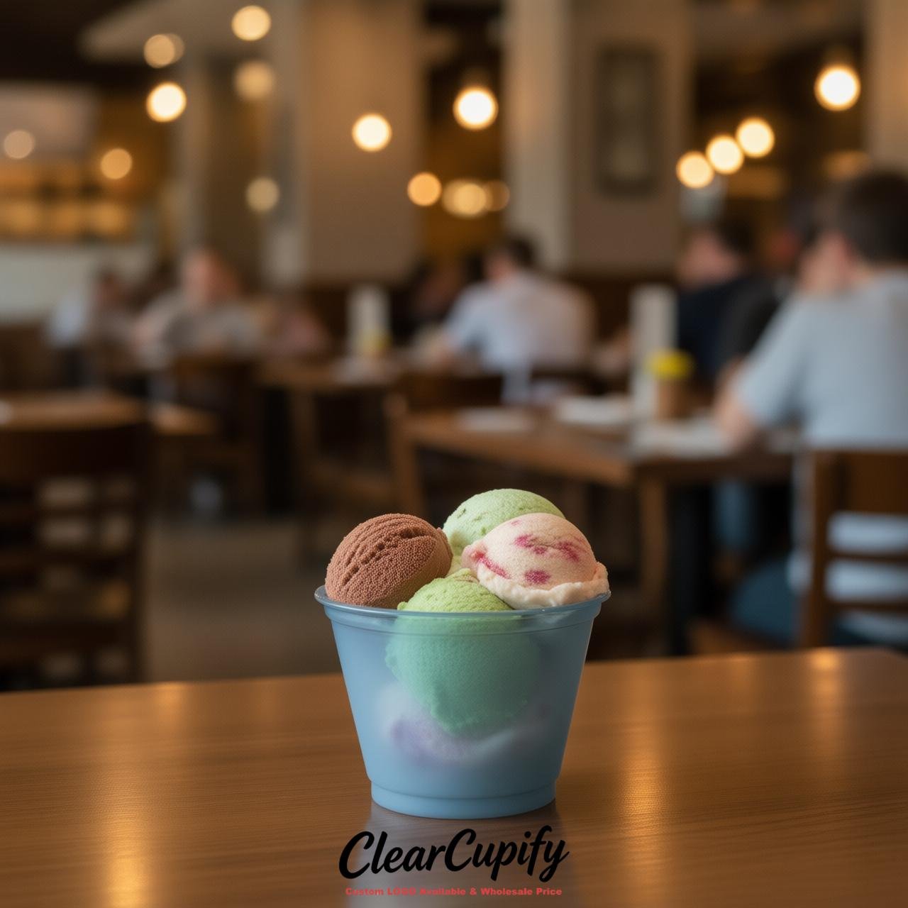 Dusty Blue Clear Plastic Ice Cream Cups Wholesale with Custom Logo