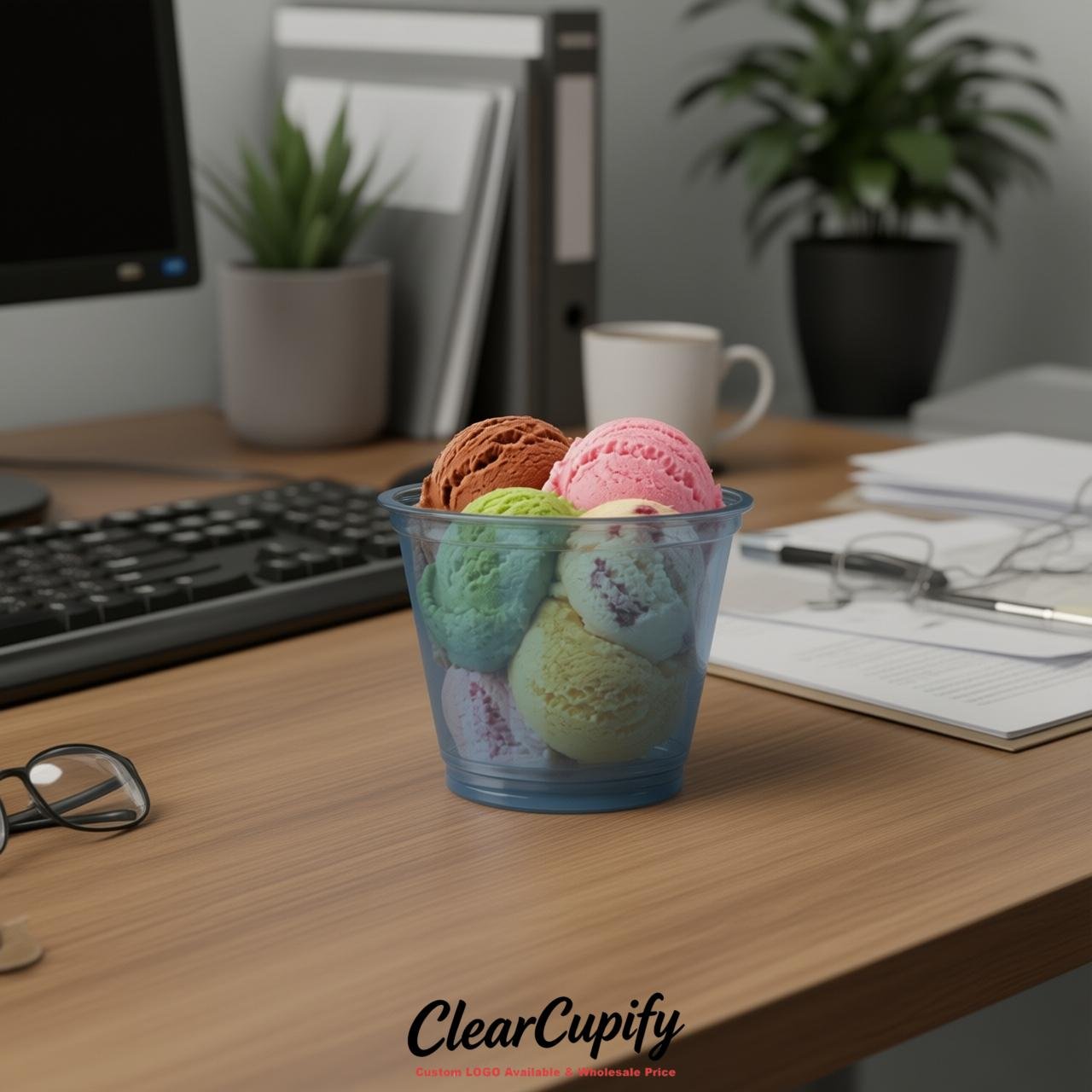 Dusty Blue Clear Plastic Ice Cream Cups Wholesale with Custom Logo