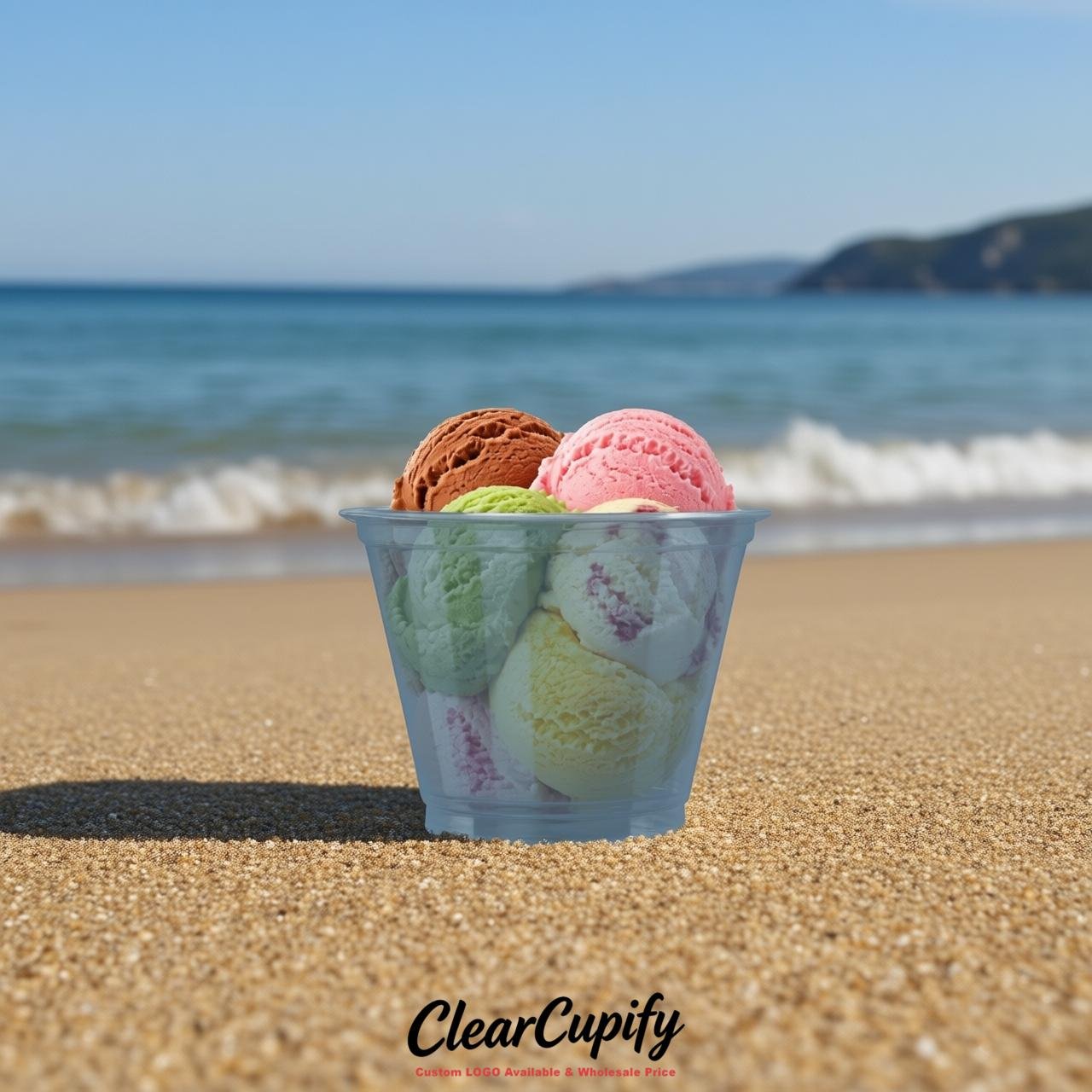 Dusty Blue Clear Plastic Ice Cream Cups Wholesale with Custom Logo