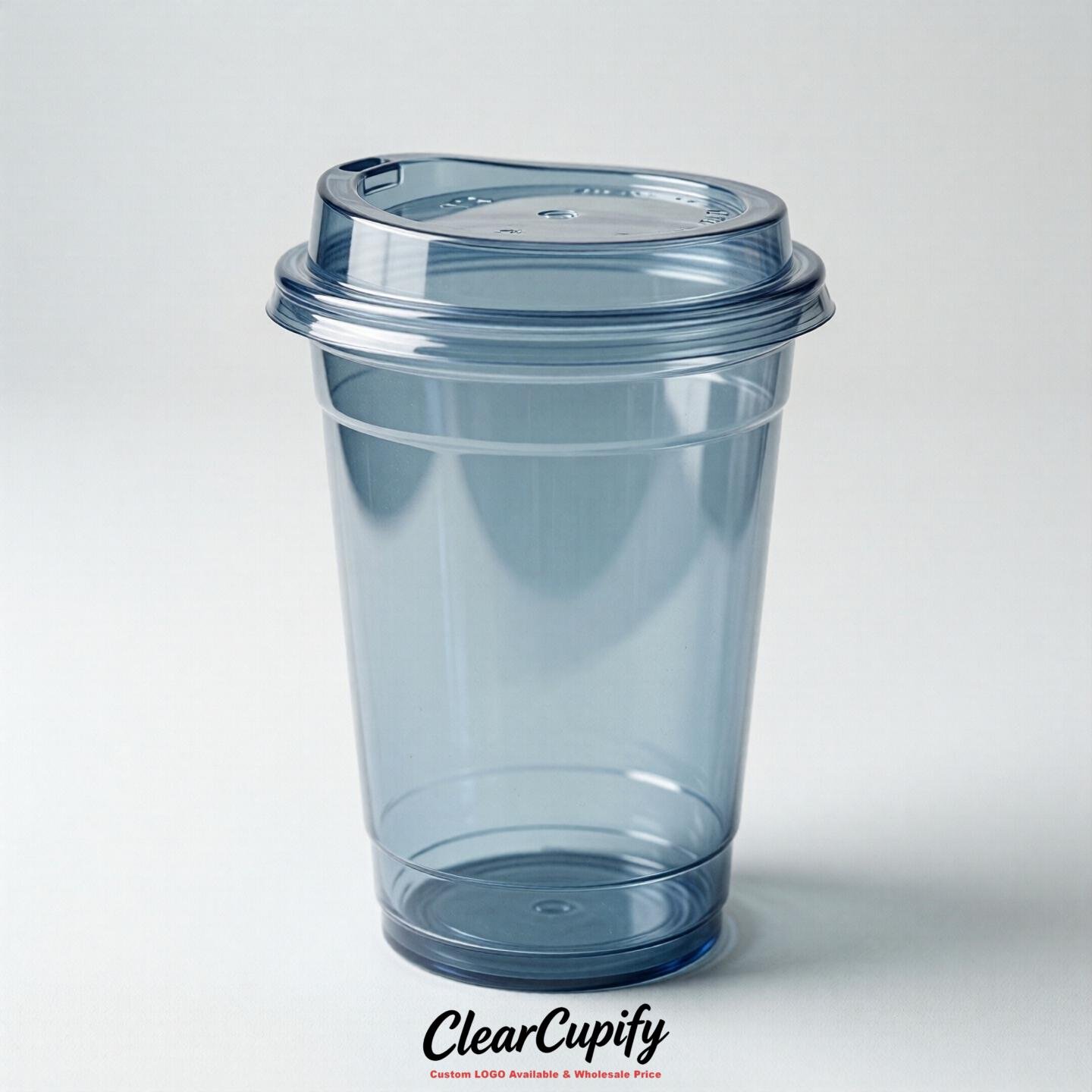 Blank Translucent Dusty Blue Clear Plastic Cups with Lids - Choice of PET/PP/PLA