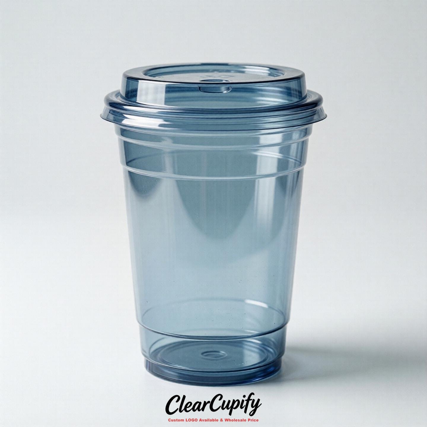 Blank Translucent Dusty Blue Clear Plastic Cups with Lids - Choice of PET/PP/PLA