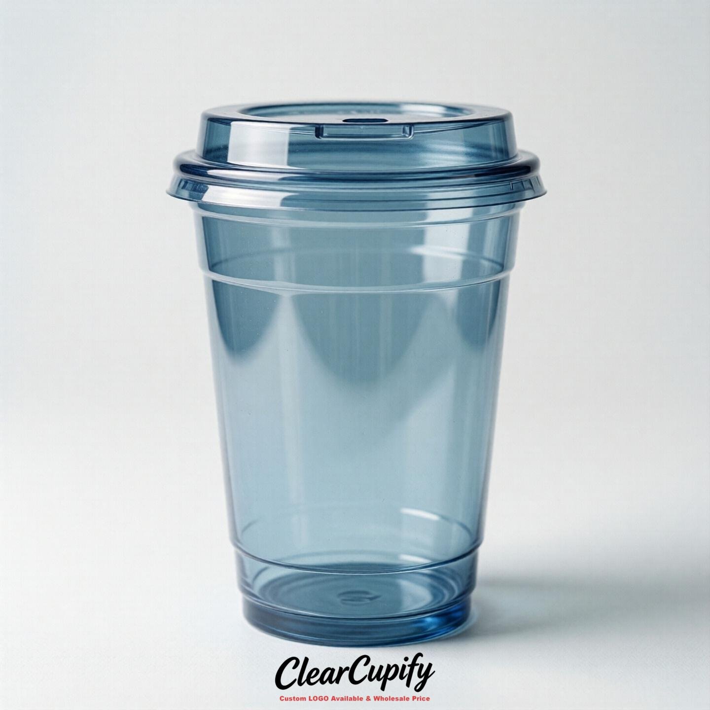 Blank Translucent Dusty Blue Clear Plastic Cups with Lids - Choice of PET/PP/PLA
