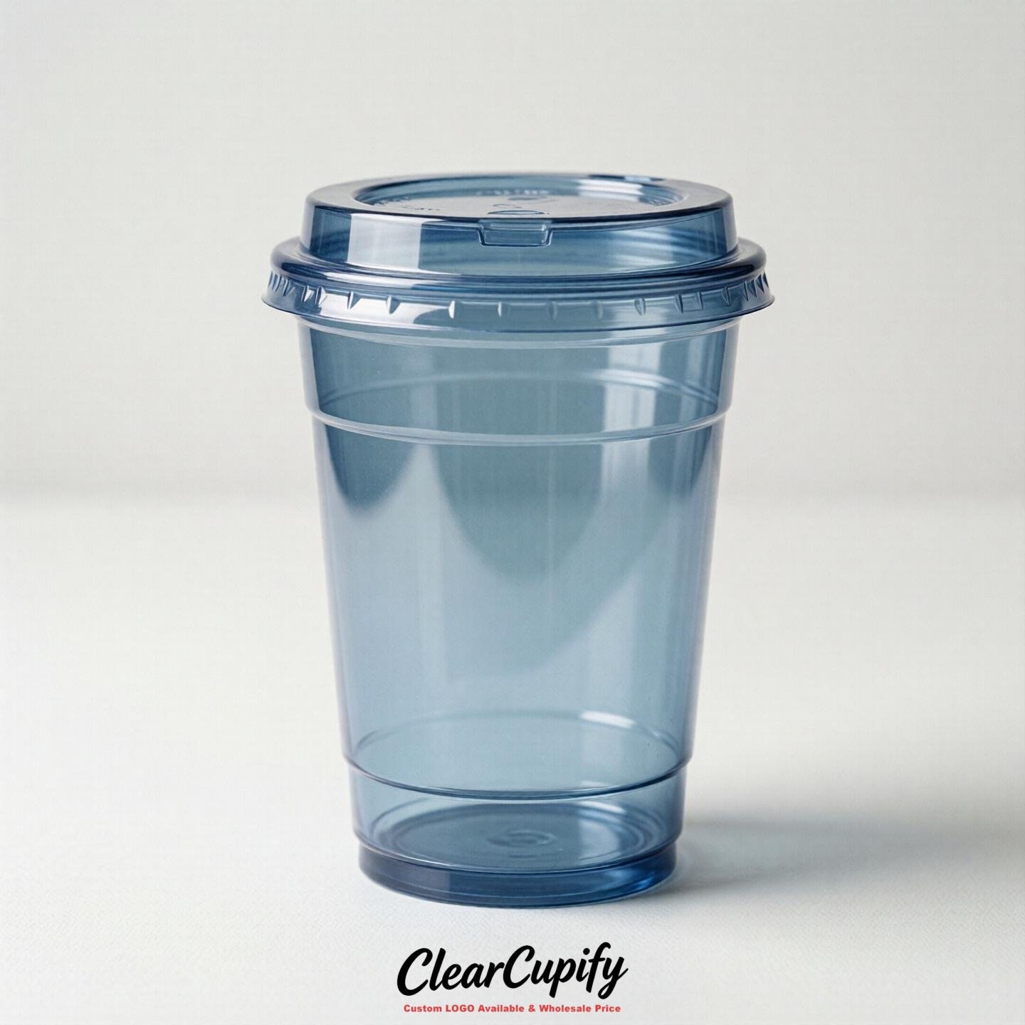 Blank Translucent Dusty Blue Clear Plastic Cups with Lids - Choice of PET/PP/PLA