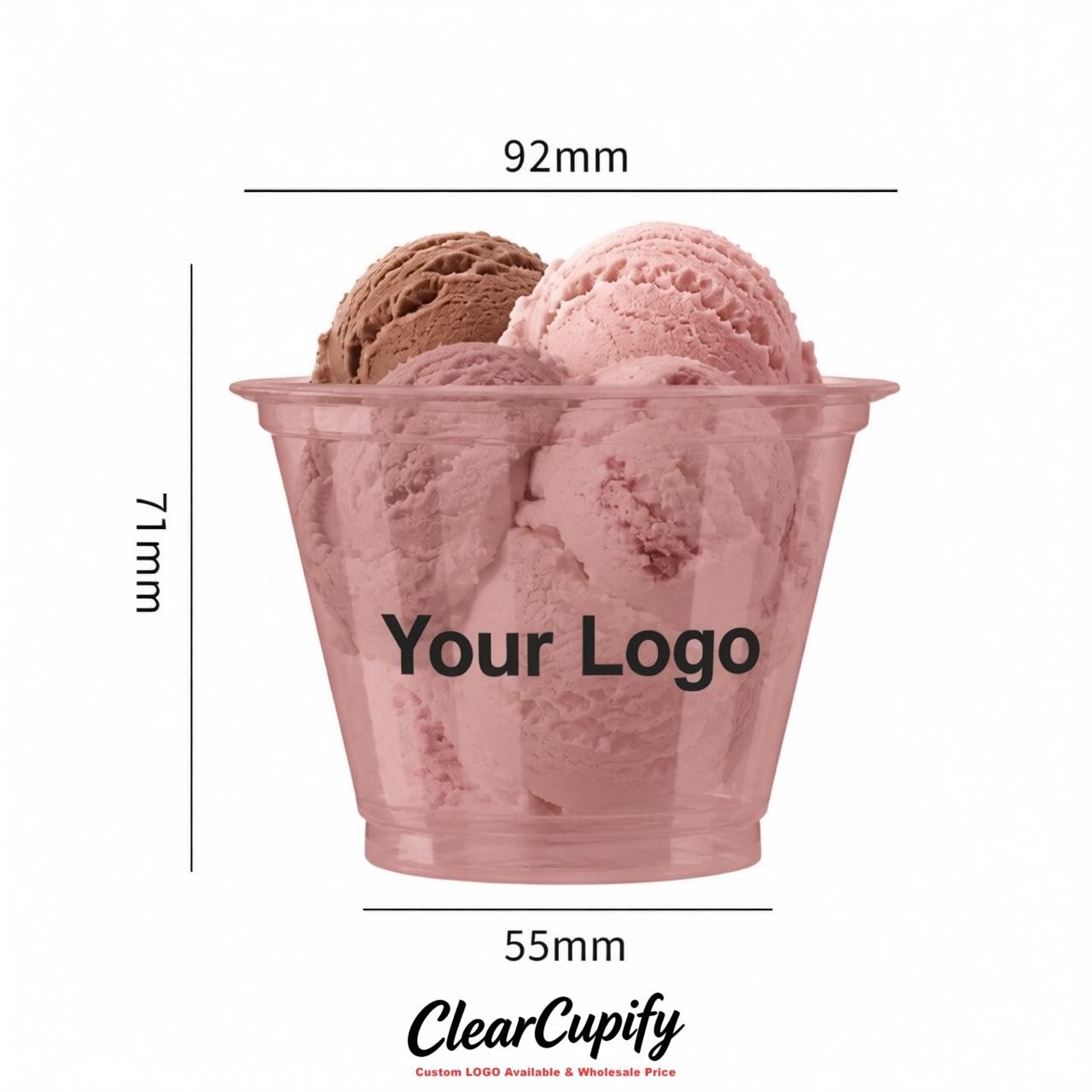 Dusty Pink Clear Plastic Ice Cream Cups Wholesale with Custom Logo