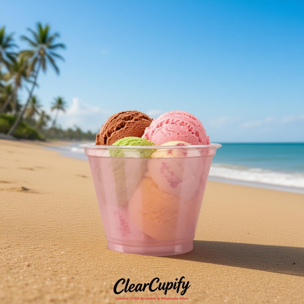Dusty Pink Clear Plastic Ice Cream Cups Wholesale with Custom Logo Dusty Pink Clear Plastic Ice Cream Cups Wholesale with Custom Logo