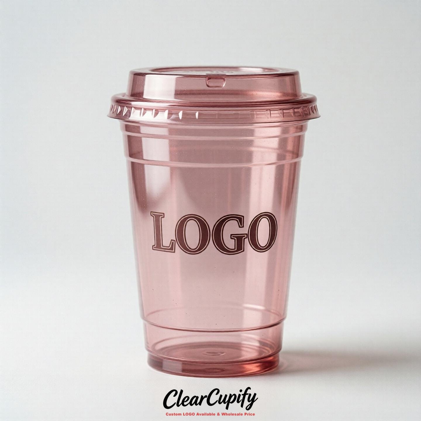 Dusty Pink Clear Plastic Cups with Custom Logo 12oz / 16oz / 20oz / 24oz / 32oz