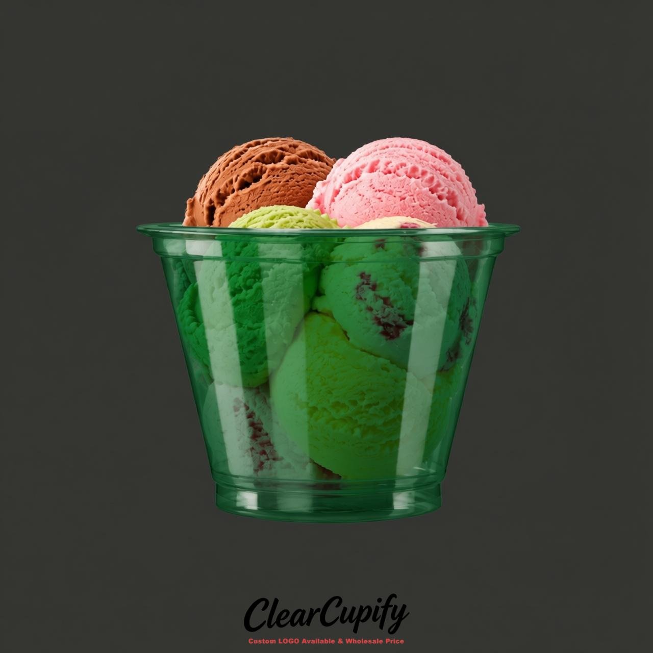 Emerald Green Clear Plastic Ice Cream Cups Wholesale with Custom Logo