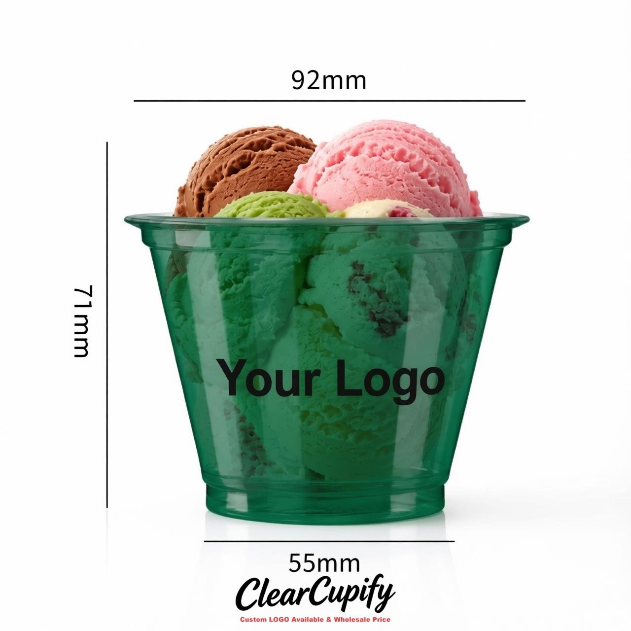 Emerald Green Clear Plastic Ice Cream Cups Wholesale with Custom Logo