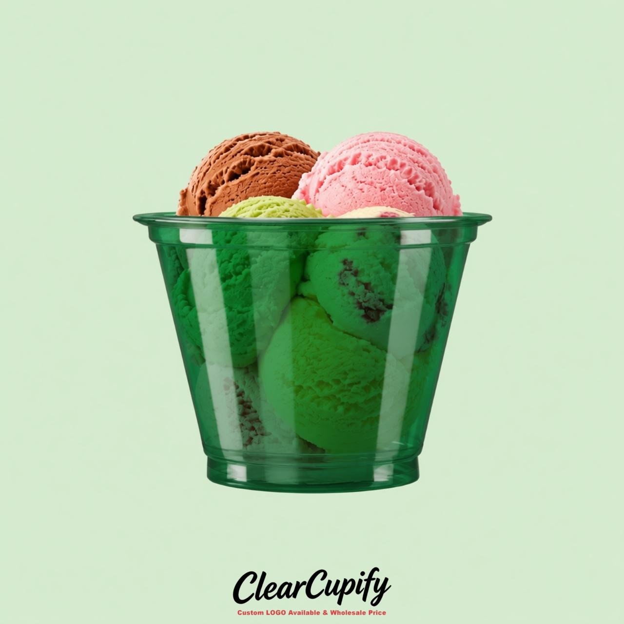 Emerald Green Clear Plastic Ice Cream Cups Wholesale with Custom Logo