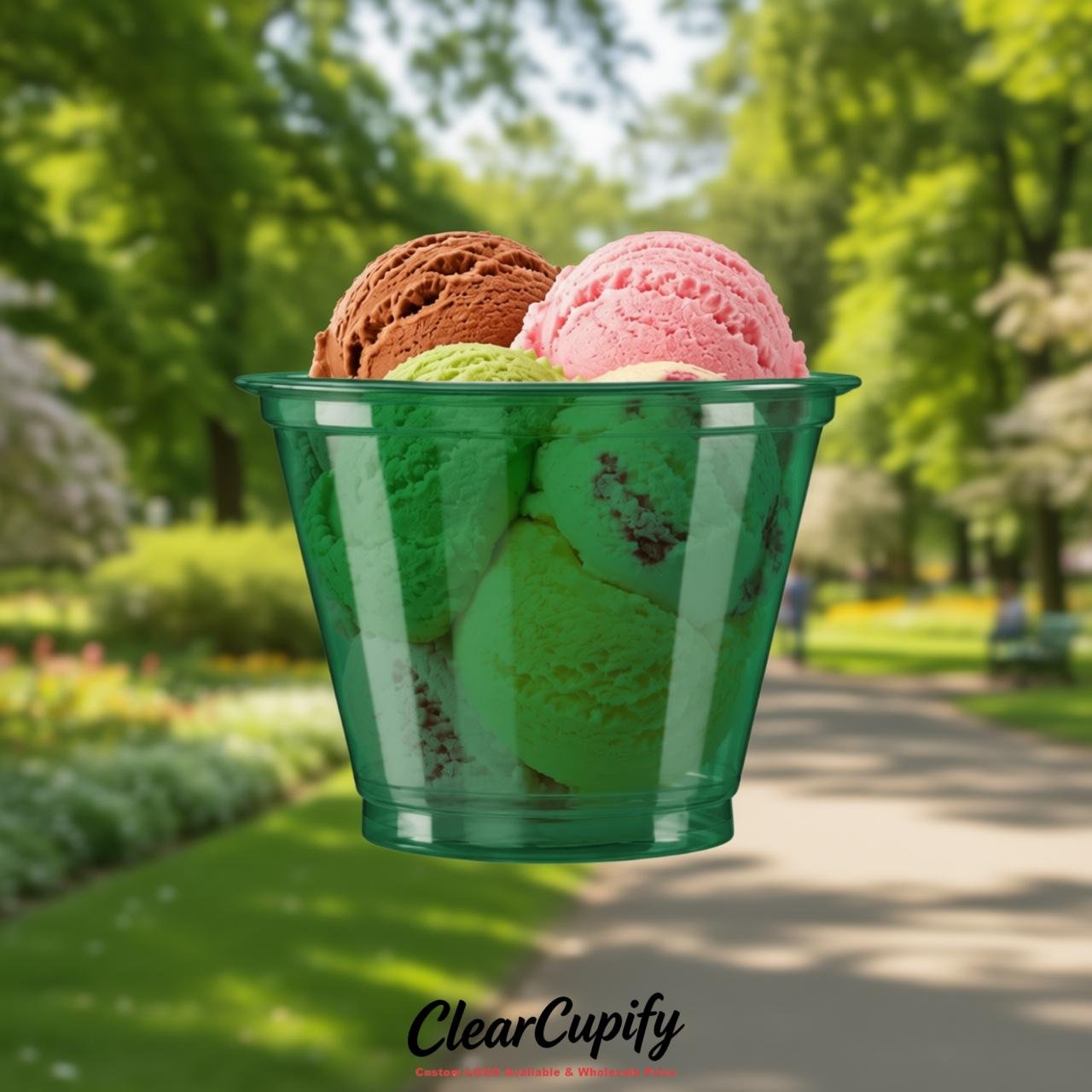 Emerald Green Clear Plastic Ice Cream Cups Wholesale with Custom Logo