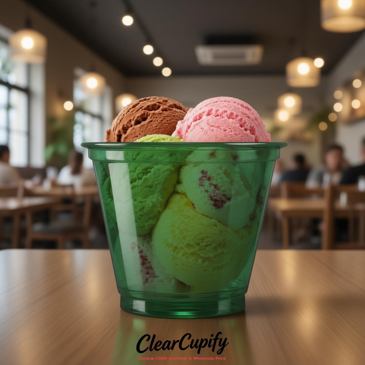 Emerald Green Clear Plastic Ice Cream Cups Wholesale with Custom Logo