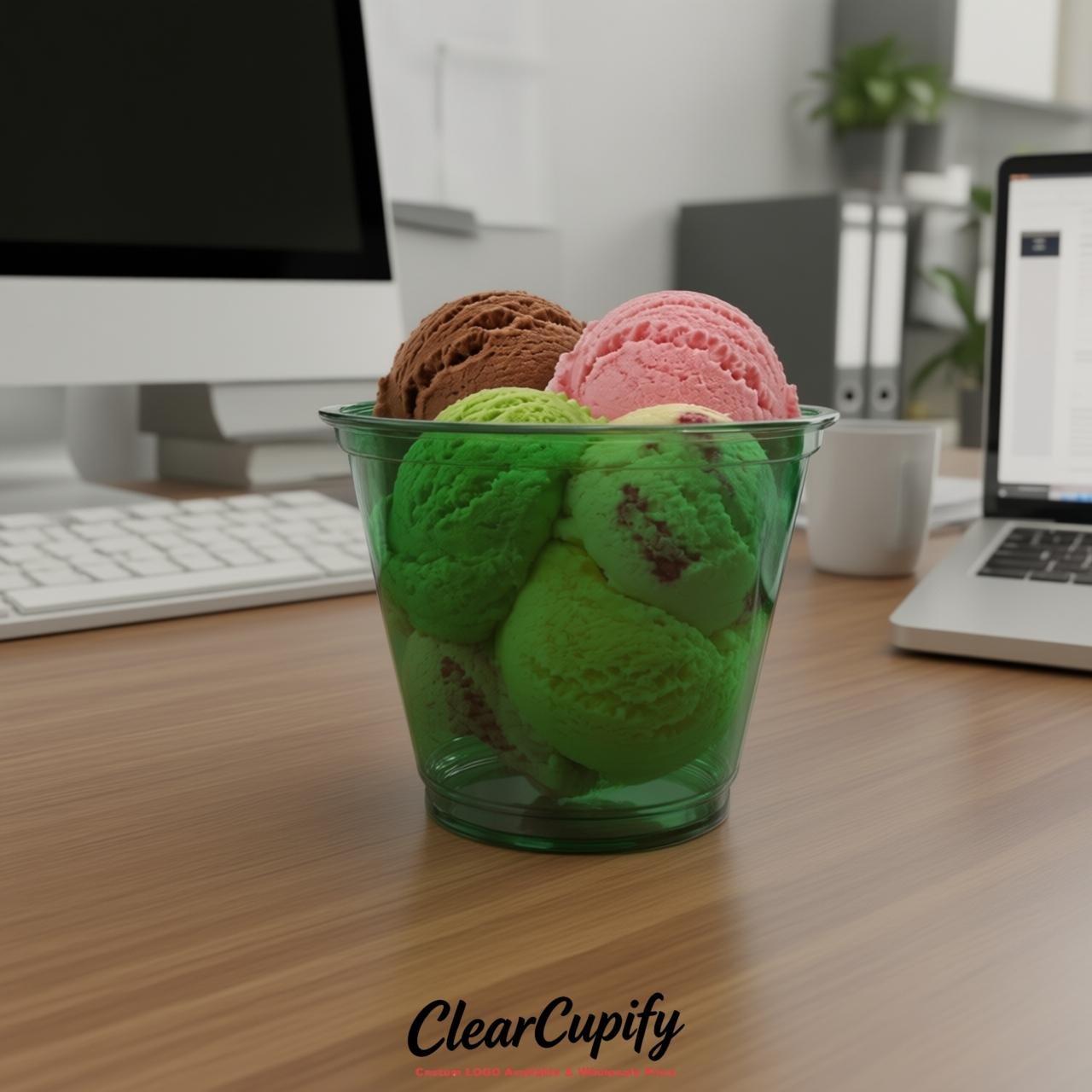 Emerald Green Clear Plastic Ice Cream Cups Wholesale with Custom Logo Emerald Green Clear Plastic Ice Cream Cups Wholesale with Custom Logo