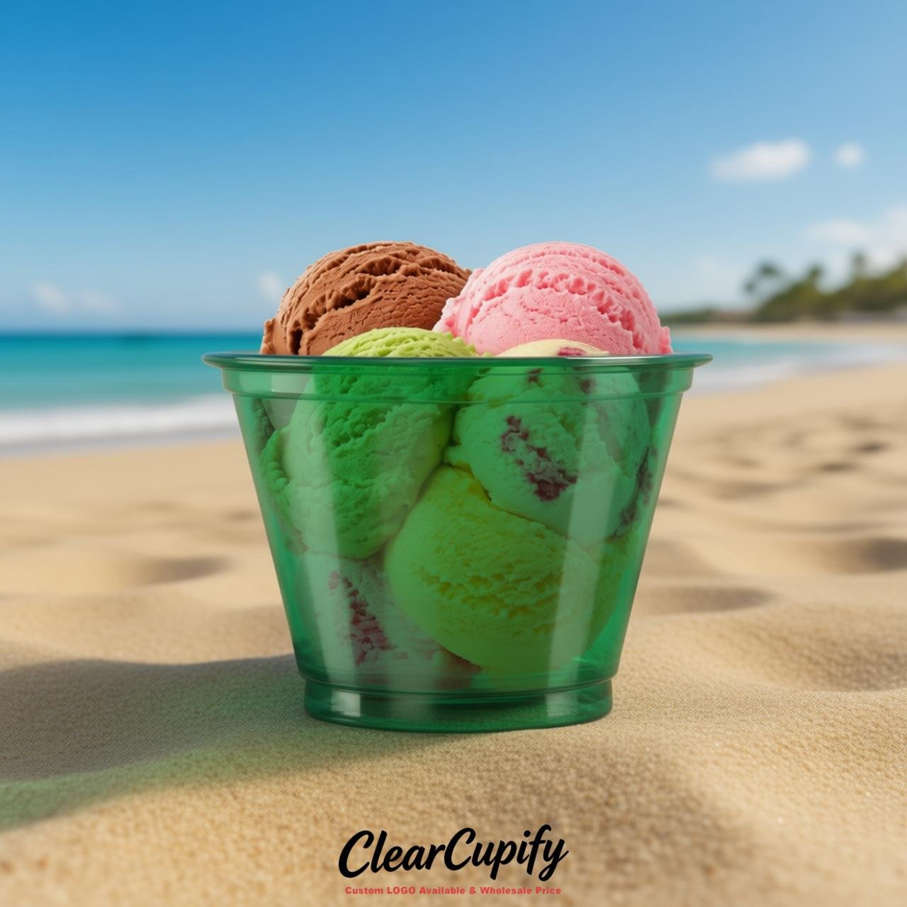 Emerald Green Clear Plastic Ice Cream Cups Wholesale with Custom Logo