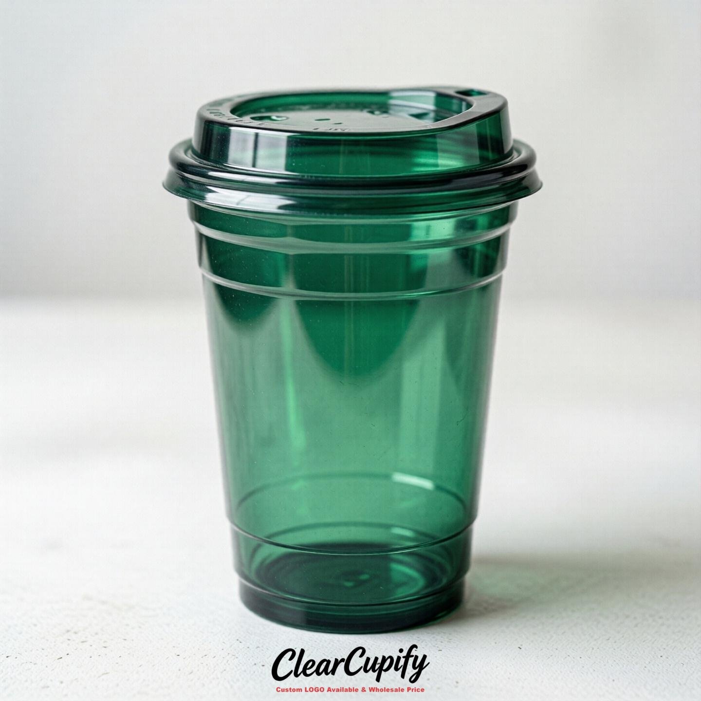 Blank Translucent Emerald Green Clear Plastic Cups with Lids - Choice of PET/PP/PLA
