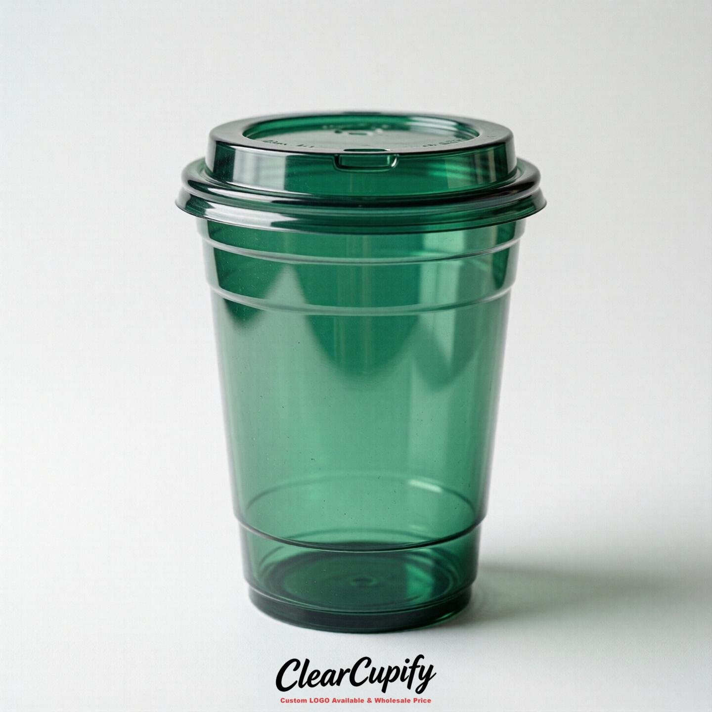 Blank Translucent Emerald Green Clear Plastic Cups with Lids - Choice of PET/PP/PLA