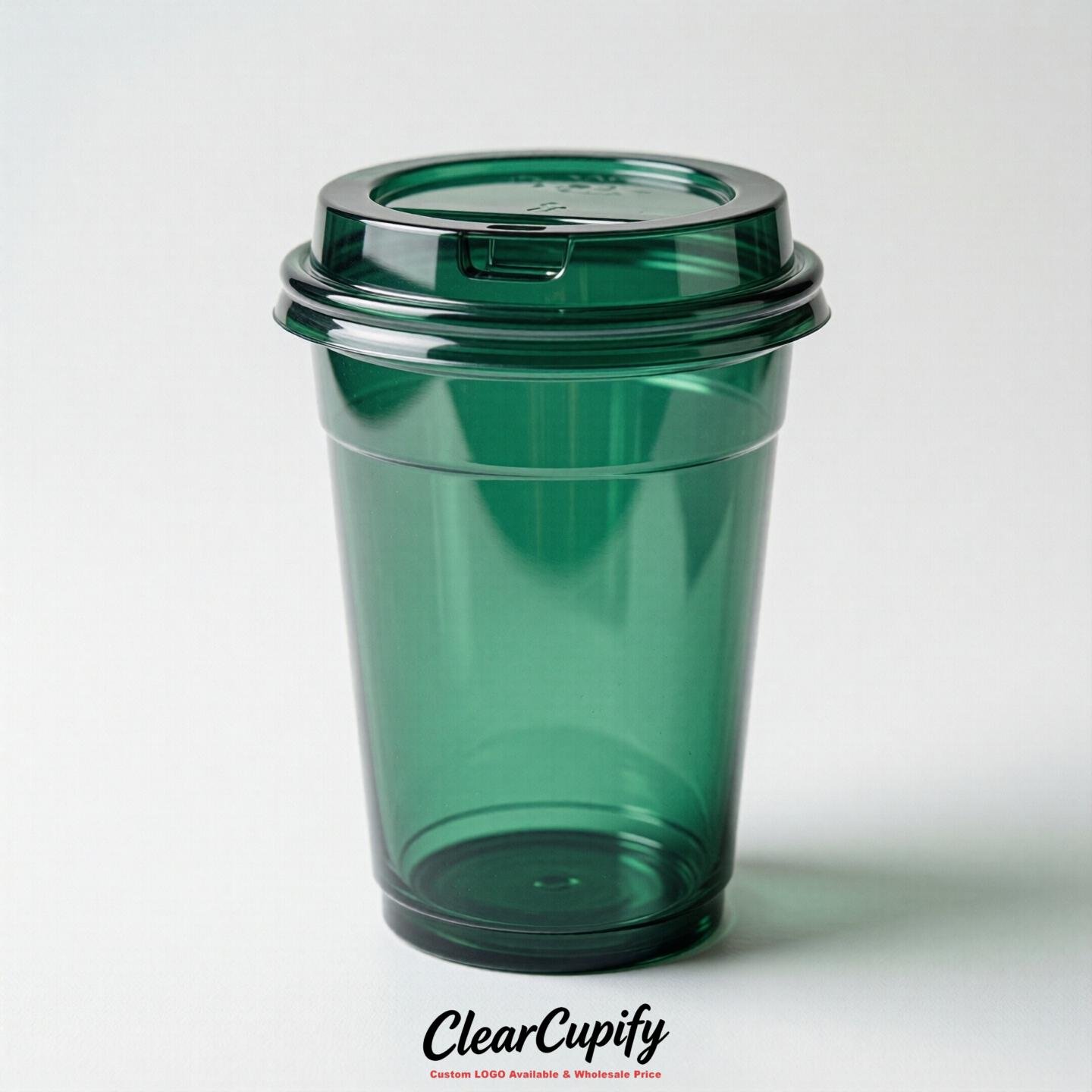 Blank Translucent Emerald Green Clear Plastic Cups with Lids - Choice of PET/PP/PLA