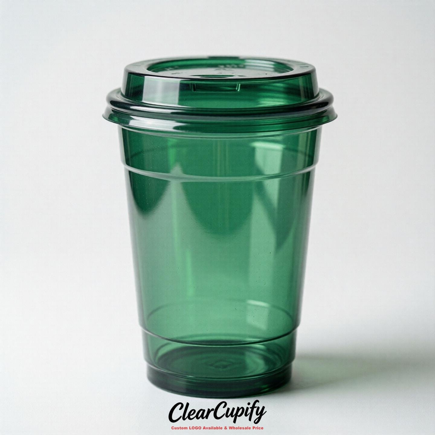 Blank Translucent Emerald Green Clear Plastic Cups with Lids - Choice of PET/PP/PLA