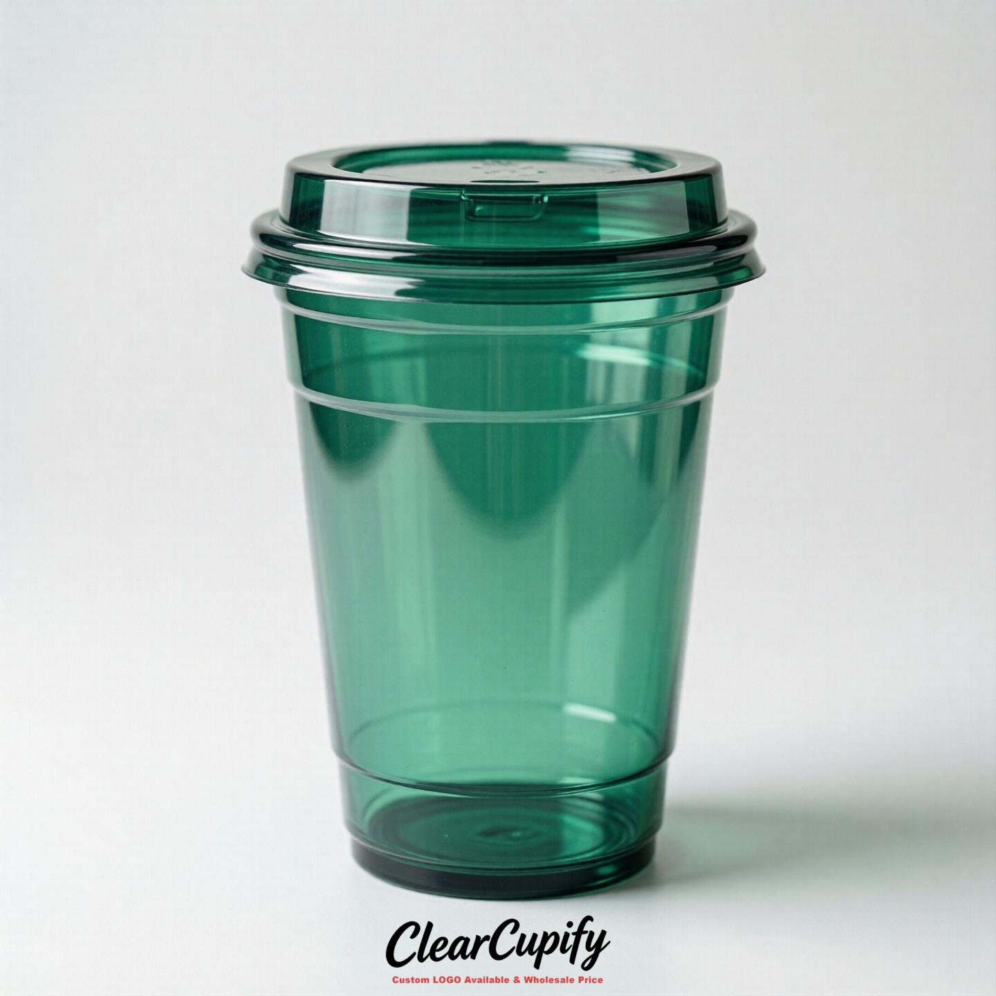 Blank Translucent Emerald Green Clear Plastic Cups with Lids - Choice of PET/PP/PLA